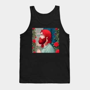 red hair beard guy in flower garden sticker Tank Top